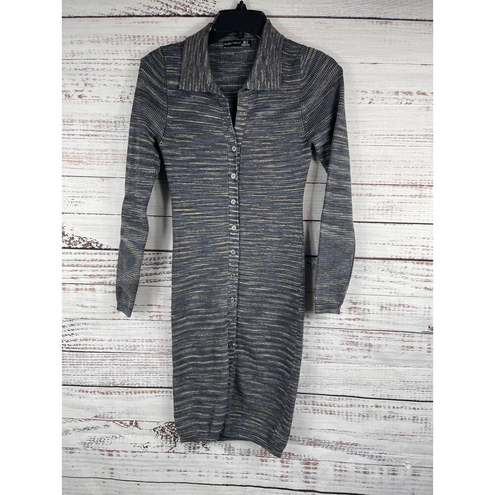 Black Tape Dress Women's SZ S Gray Long Sleeve Bodycon Sweater Knit Button Front